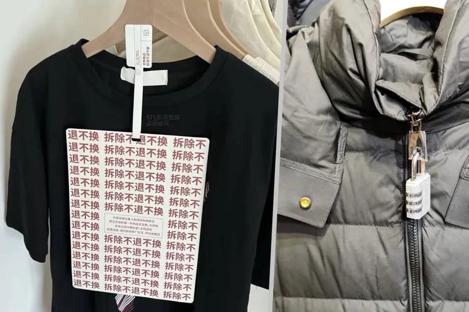Toko-toko e-commerce China menggunakan label besar dan gembok untuk mencegah penyalahgunaan pengembalian barang