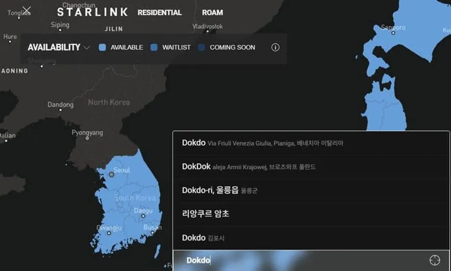 Peta Starlink di Korea memicu kecaman karena Dokdo diberi label Liancourt Rocks